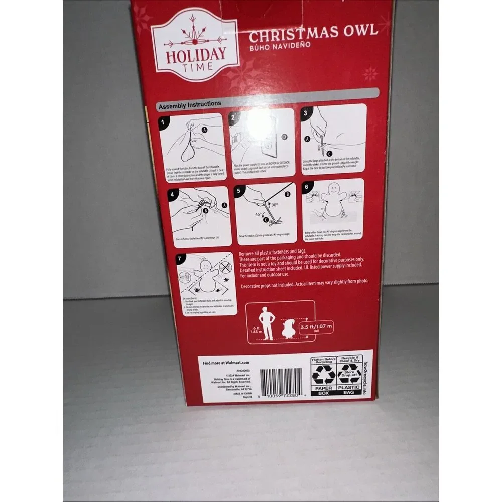 Holiday‎ Time Christmas Owl Inflatable 3.5  ft Tall Outside Yard Decor LED